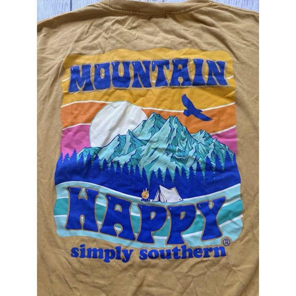 Simply Southern Mountain Happy Graphic T Shirt Men’s Size XL Extra Large Yellow - Picture 5 of 5